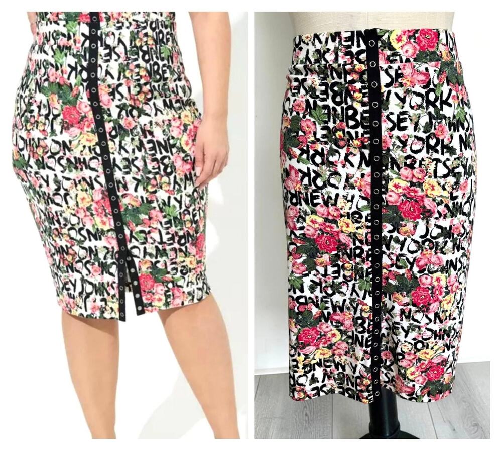 Torrid 1 (1X) Pink Floral Roses Graffiti Betsey Johnson New York Pencil Skirt